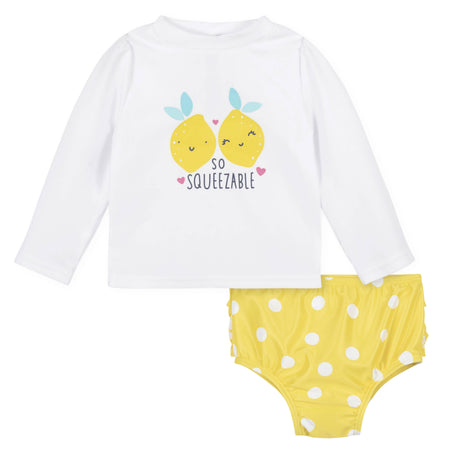 2-Piece Baby & Toddler Girls UPF 50+ Lemon Squeeze Rash Guard & Swim Bottoms Set