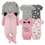 6-Piece Baby Girls Leopard Onesies® Bodysuit and Sleep 'N Play Set-Gerber Childrenswear