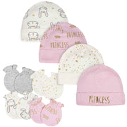 8-Piece Baby Girls Little Princess Caps & Mittens Set-Gerber Childrenswear