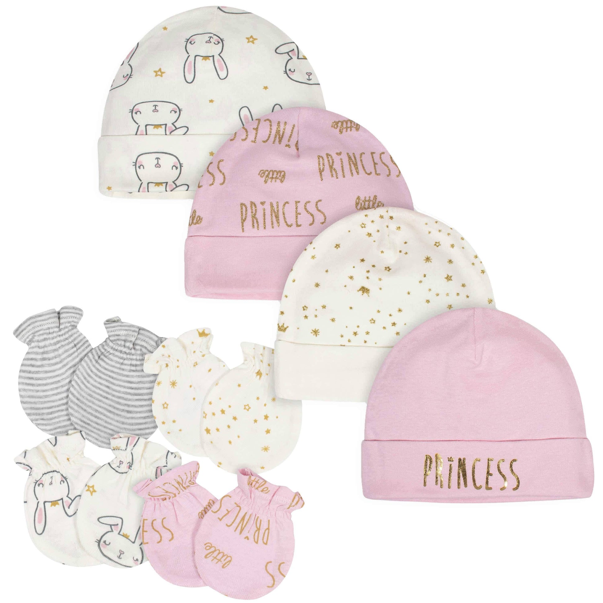 8-Piece Baby Girls Little Princess Caps & Mittens Set-Gerber Childrenswear