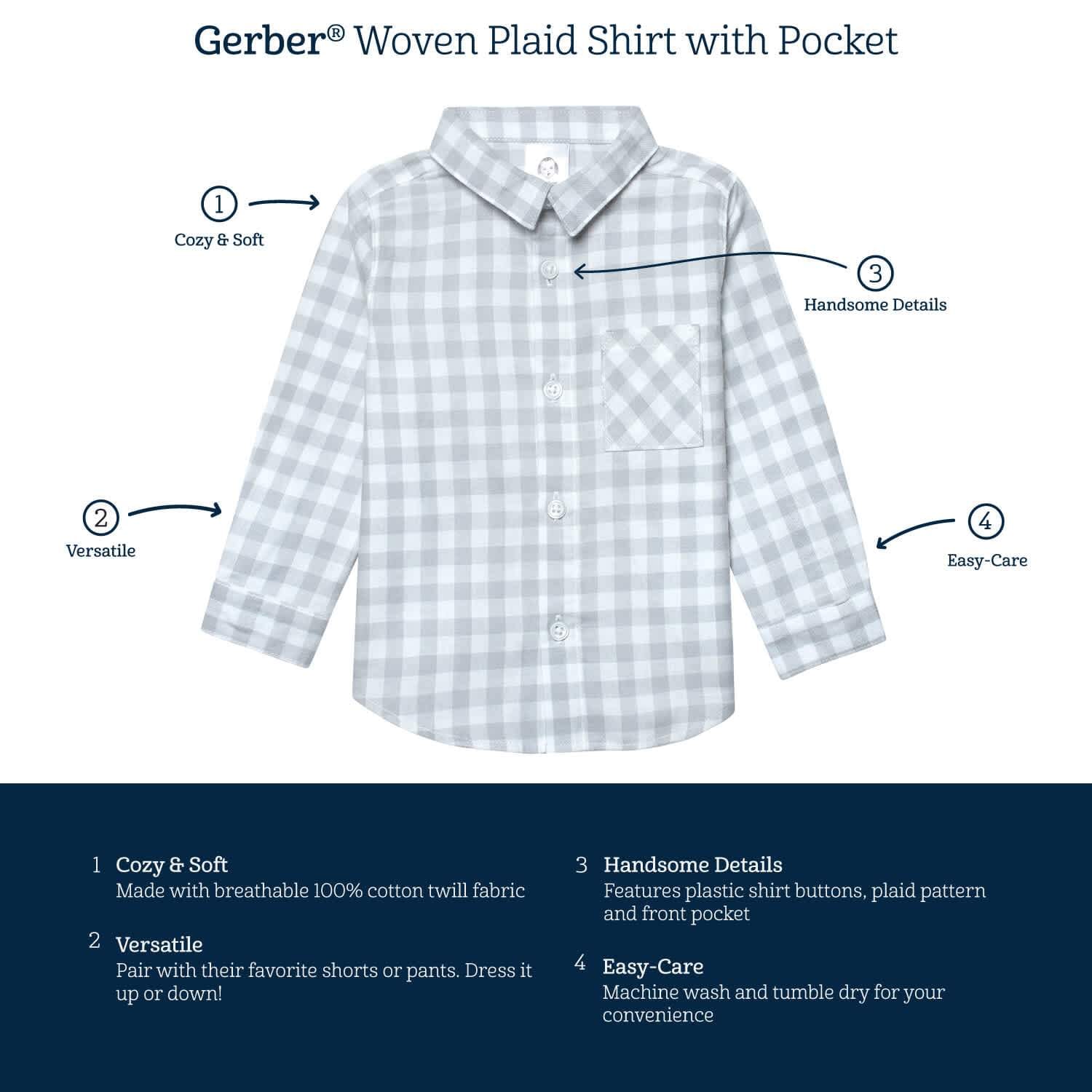 Infant & Toddler Boys Blue Plaid Woven Plaid Shirt-Gerber Childrenswear