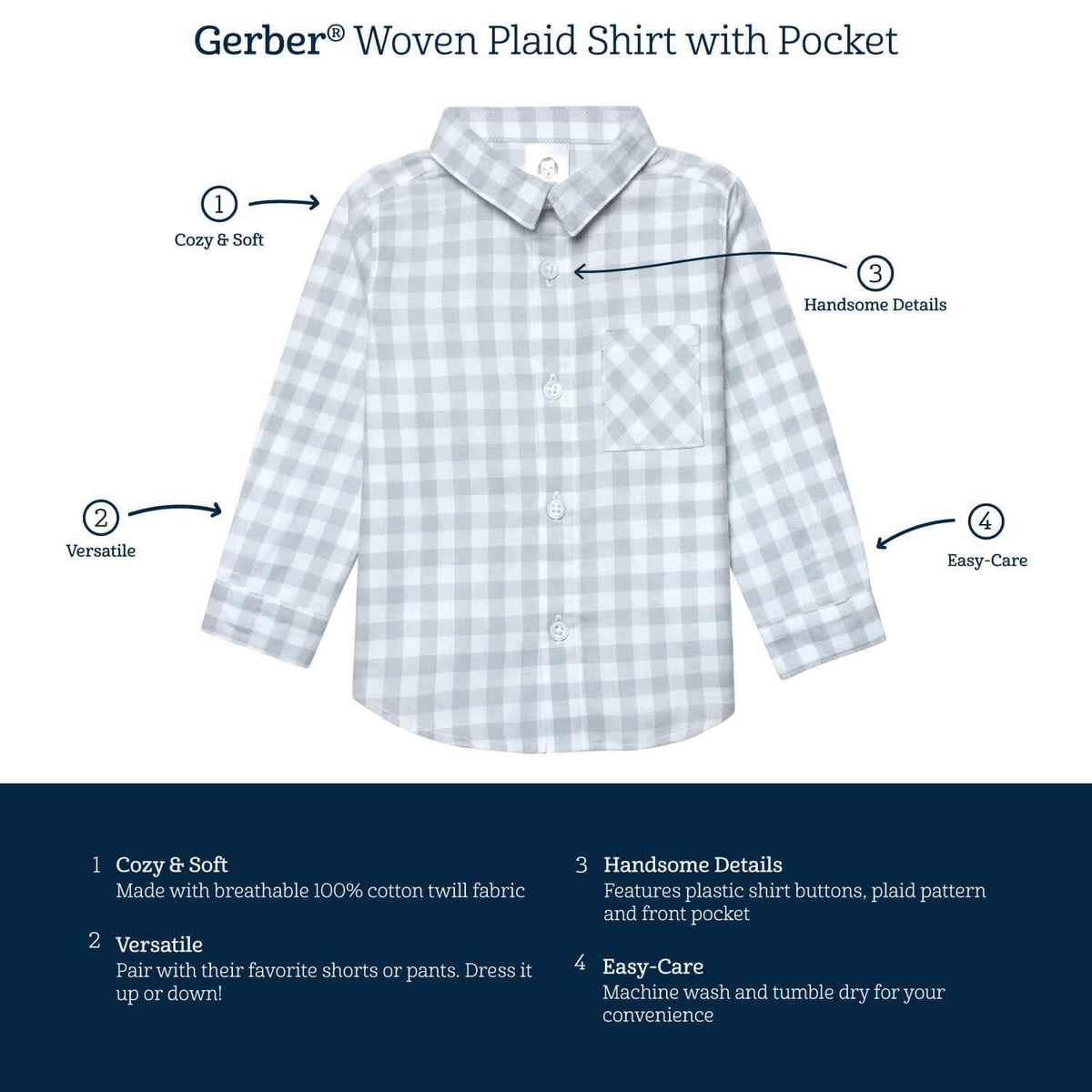 Infant & Toddler Boys Gray Plaid Woven Plaid Shirt-Gerber Childrenswear