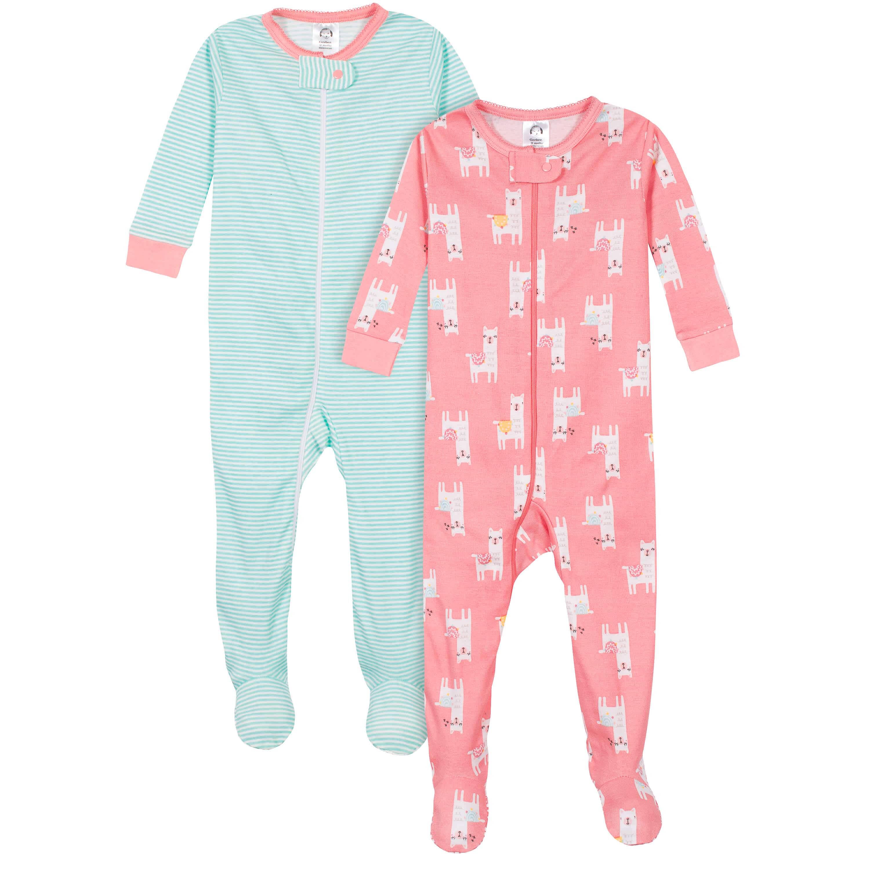 2-Pack Baby & Toddler Girls Llama Snug Fit Footed Cotton Pajamas-Gerber Childrenswear