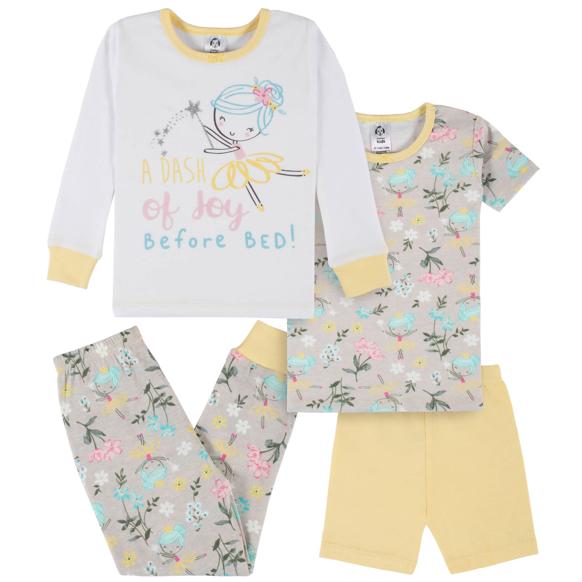 4-Piece Infant & Toddler Girls Yellow Garden Snug Fit Cotton Pajamas