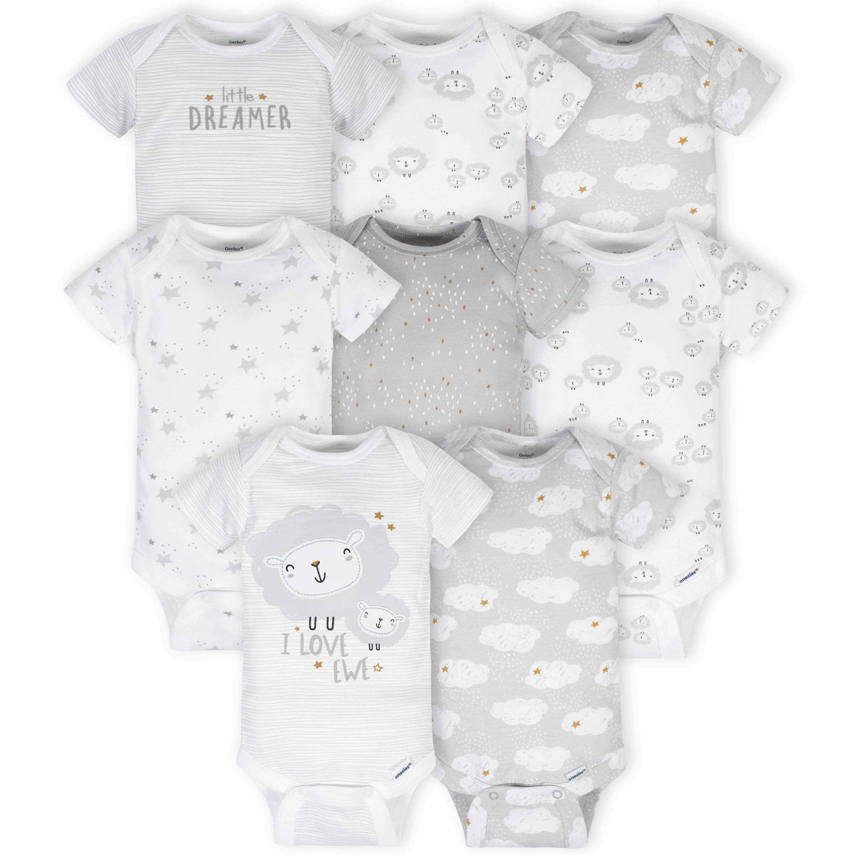 8-Pack Baby Neutral Sheep Short Sleeve Onesies® Bodysuits-Gerber Childrenswear