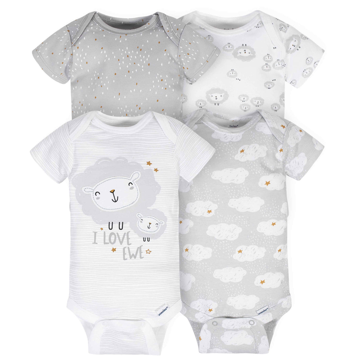 4-Pack Baby Neutral Sheep Short Sleeve Onesies® Bodysuits-Gerber Childrenswear