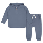 2-Piece Infant & Toddler Boys Dusty Blue Waffle Hoodie & Jogger Set