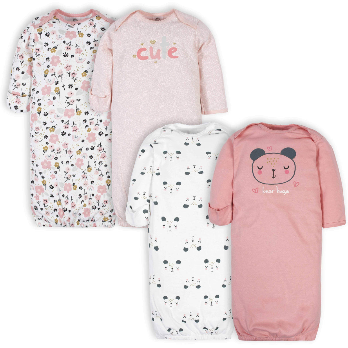 Gerber® 4-Pack Baby Girls Bear Gowns-Gerber Childrenswear