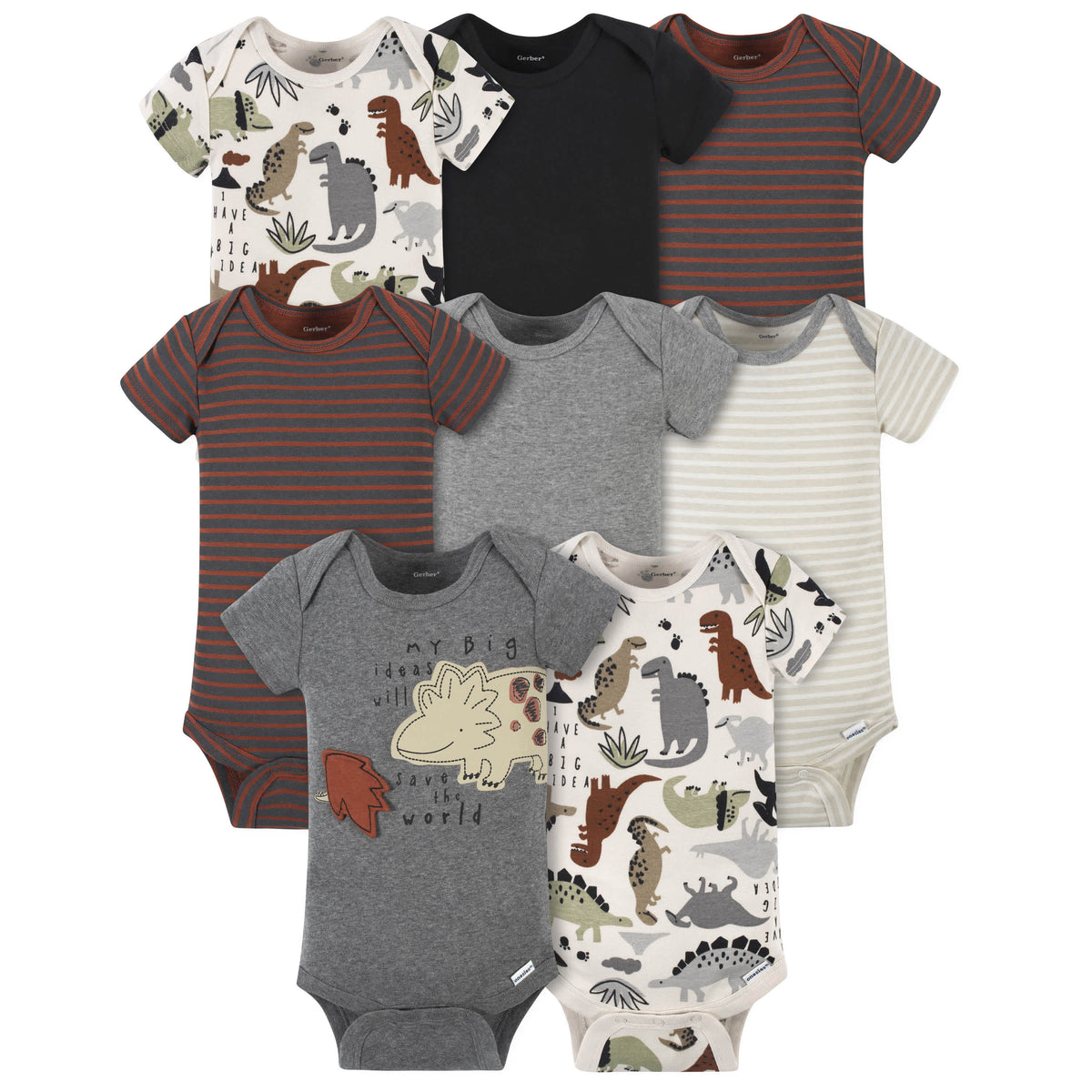 8-Pack Baby Boys Dino Short Sleeve Onesies® Bodysuits-Gerber Childrenswear