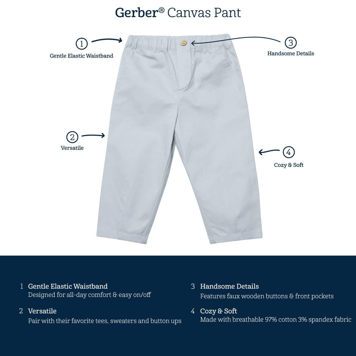 Infant & Toddler Boys Gray Canvas Pants-Gerber Childrenswear
