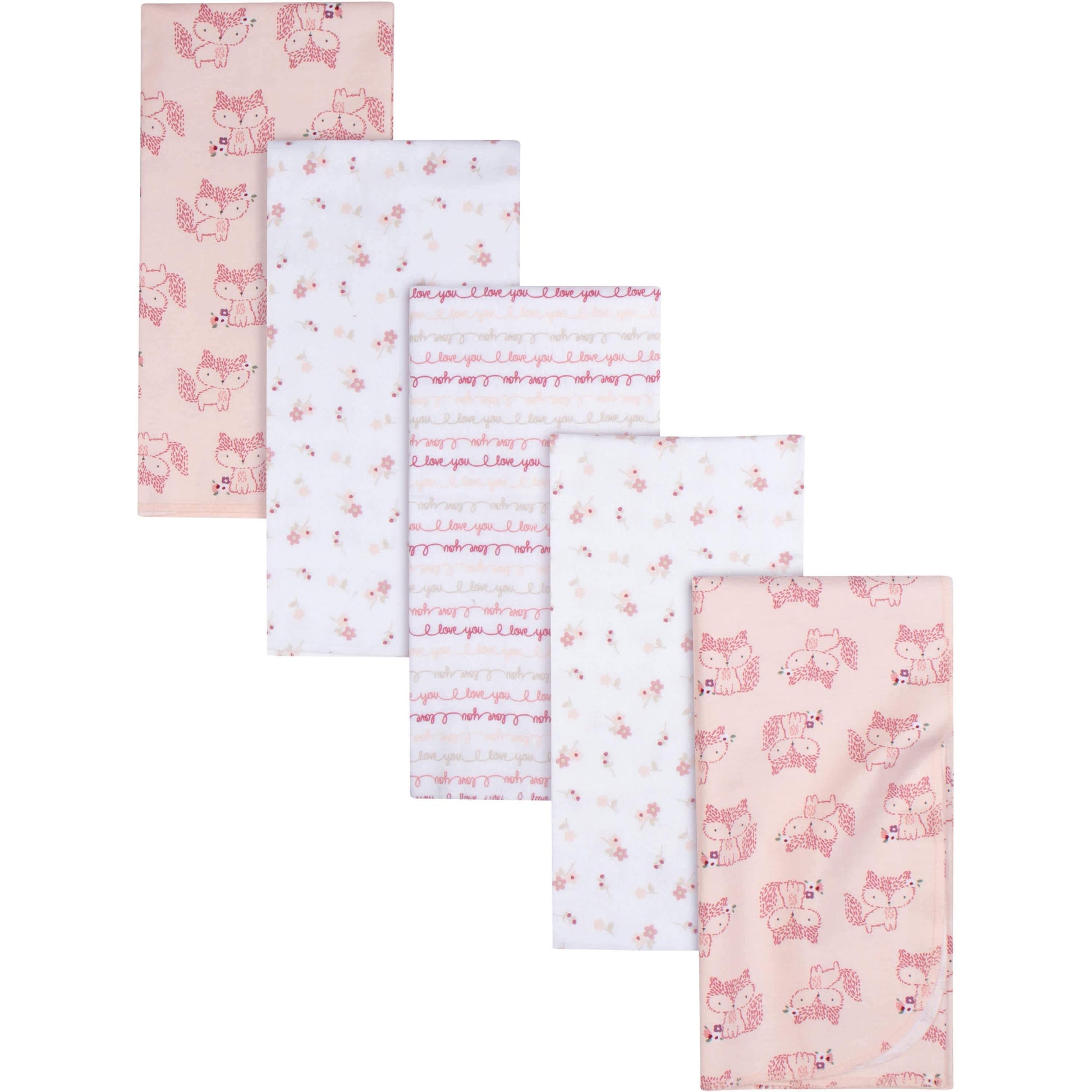 5-Pack Baby Girls Foxes Flannel Receiving Blankets-Gerber Childrenswear