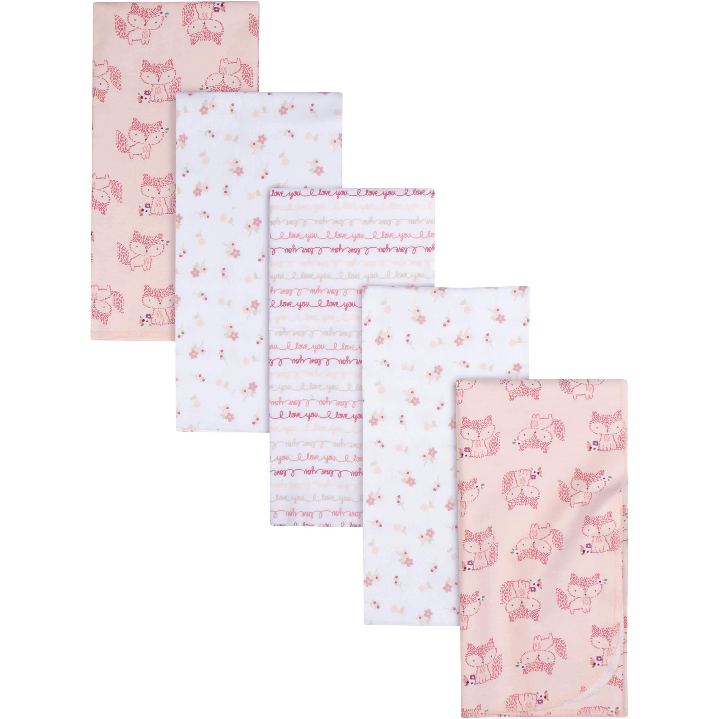 5-Pack Baby Girls Foxes Flannel Receiving Blankets-Gerber Childrenswear