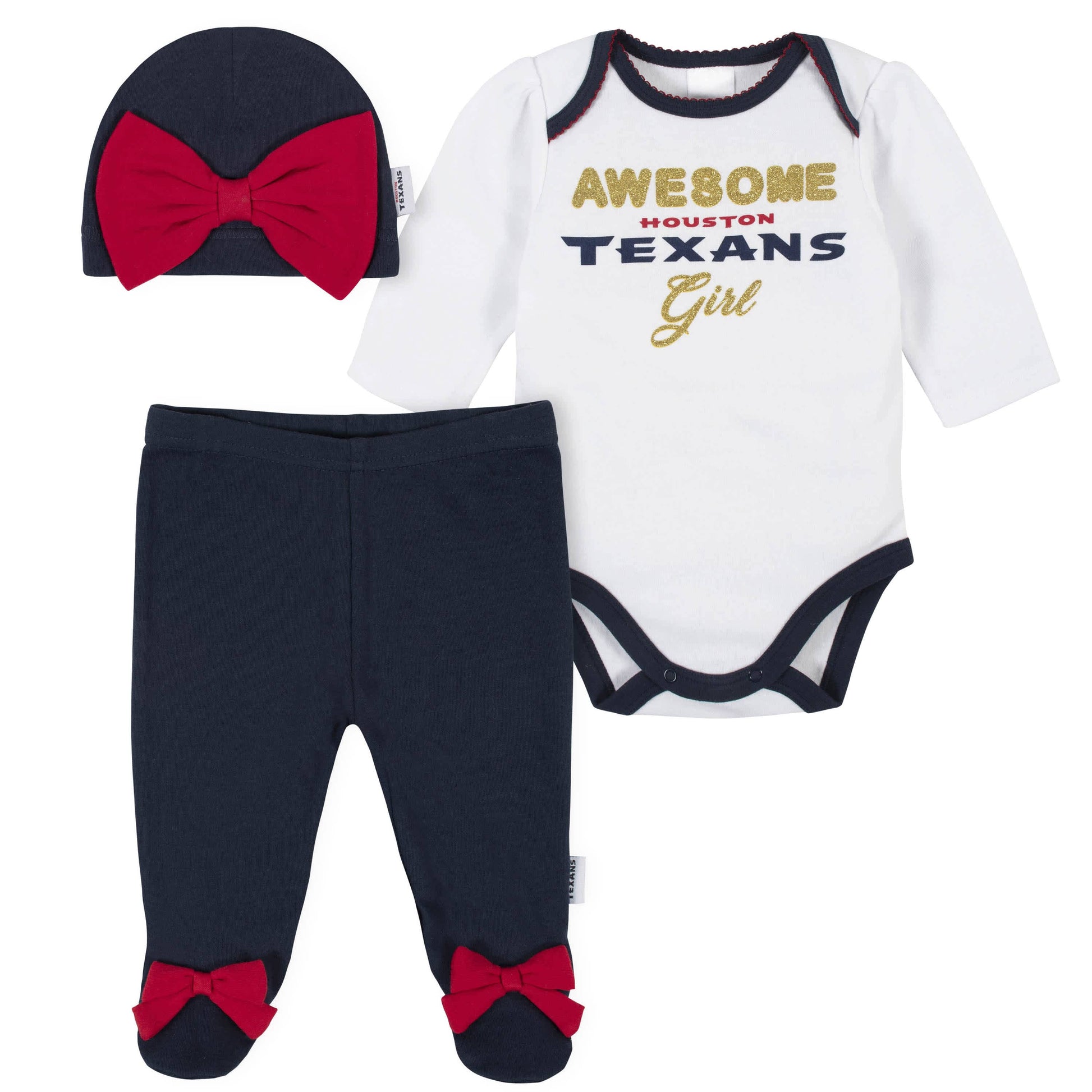 Houston Texans Baby Girls Bodysuit, Pant, and Cap Set-Gerber Childrenswear