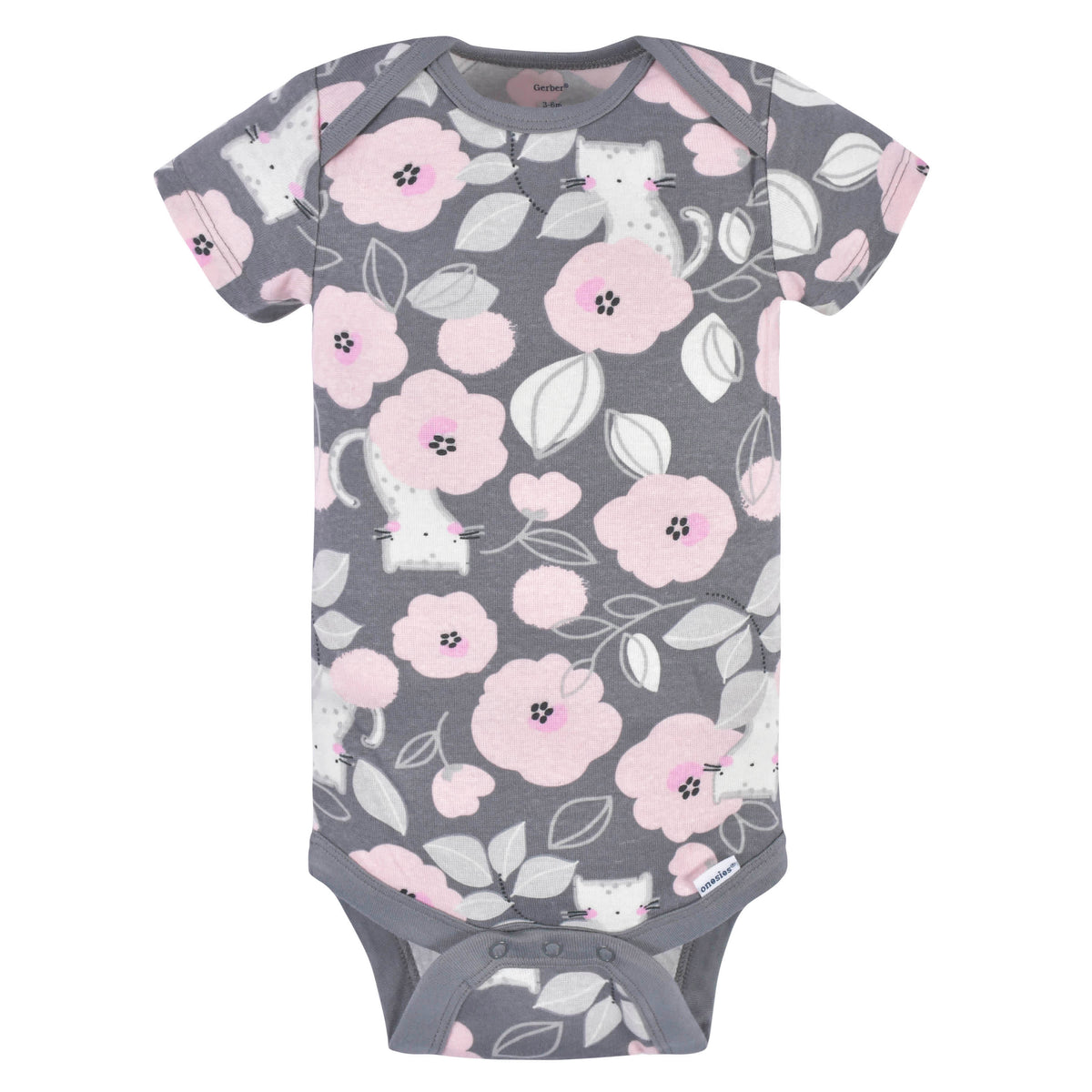 3-Pack Baby Girls Comfy Stretch Floral Leopard Short Sleeve Onesies® Bodysuits-Gerber Childrenswear
