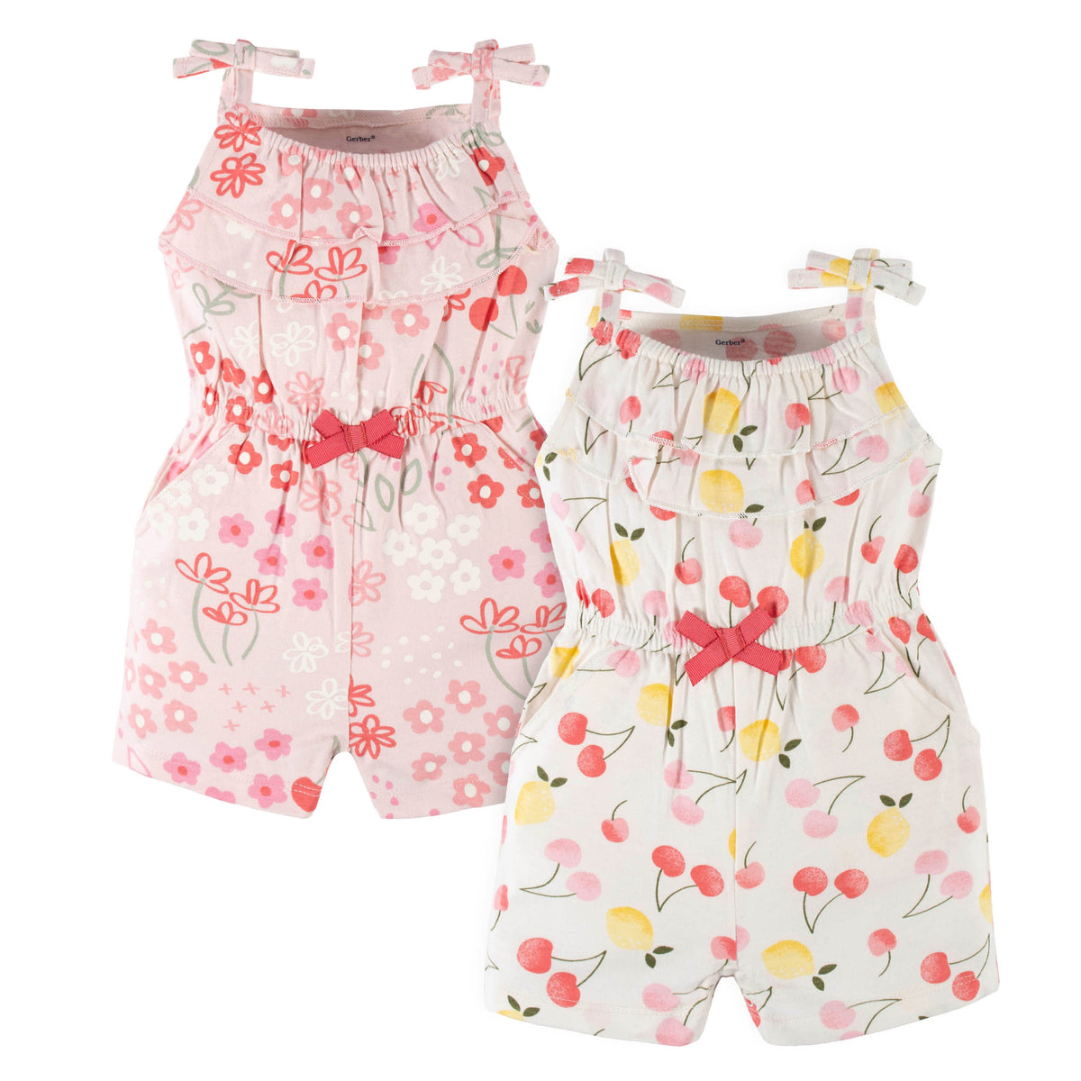 2-Pack Baby & Toddler Girls Cherry Kisses Tank Rompers-Gerber Childrenswear