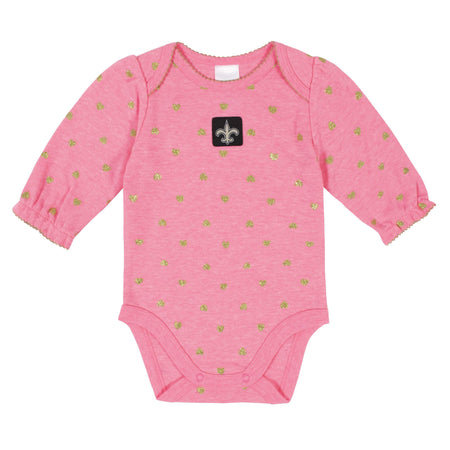 New Orleans Saints Baby Girls Long Sleeve Bodysuits