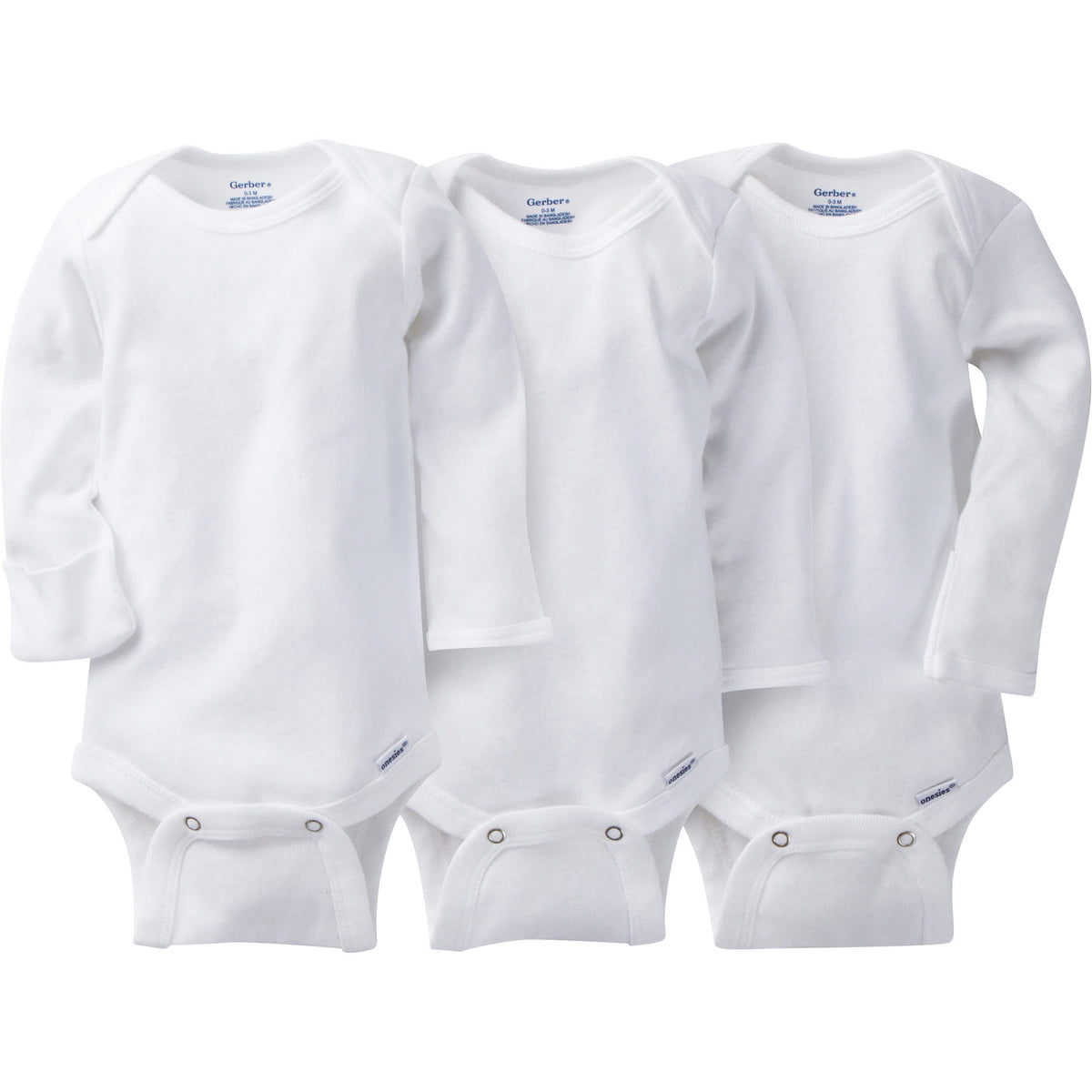 3-Pack Baby Neutral White Organic Long Sleeve Onesies® Bodysuits