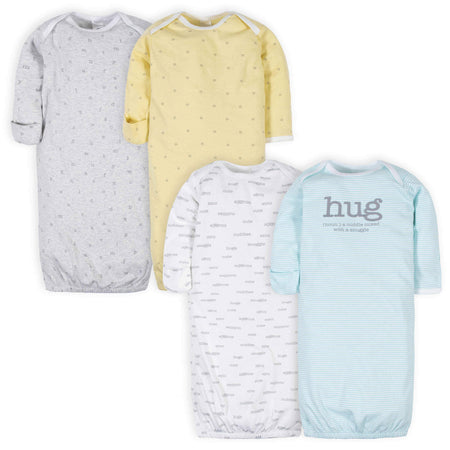 4-Pack Baby Neutral Words Gowns (Preemie)