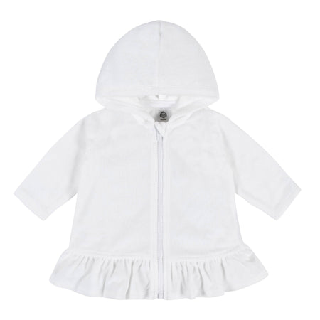 Baby & Toddler Girls White Hooded Zip Front Terry Swim Coverup