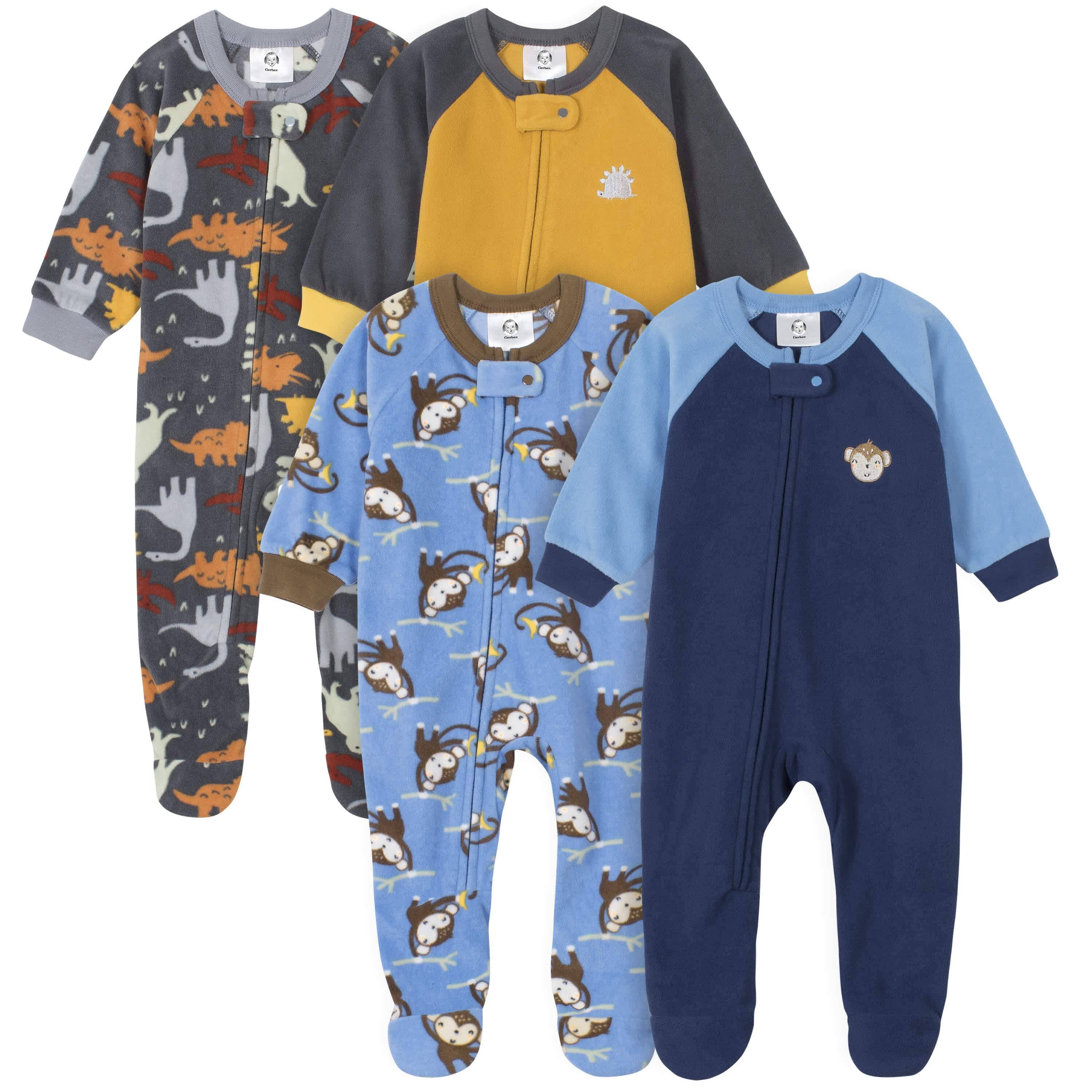 Gerber® 4-Pack Baby Boys Monkeys & Dinos Fleece Pajamas-Gerber Childrenswear
