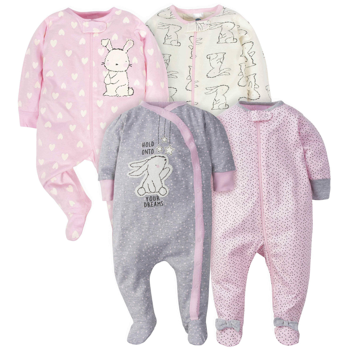 18-Piece Baby Girls Bunny Sleep 'N Play, Onesies® Bodysuit, and Burpcloth Set-Gerber Childrenswear