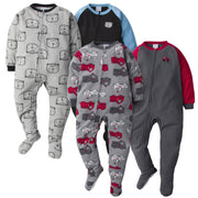 4-Pack Toddler Boys Blanket Sleepers - Firetrucks & Bear Heads