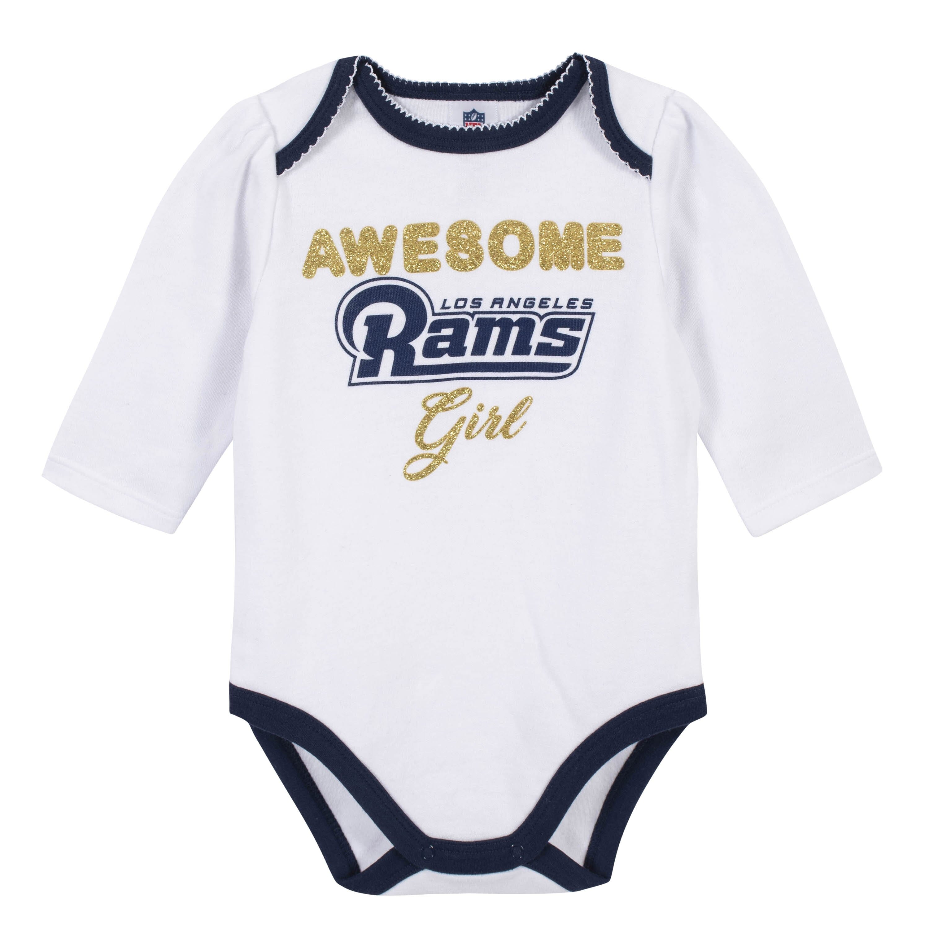 Los Angeles Rams Girl Outfit, 3pc Bodysuit, Pant, and Cap Set - Rams-Gerber Childrenswear