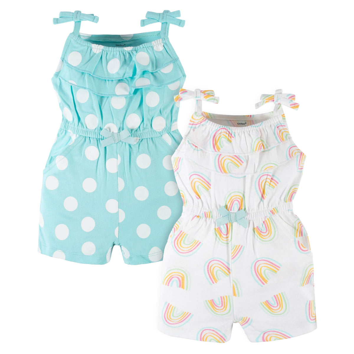 2-Pack Baby & Toddler Girls Dots Of Rainbows Tank Rompers-Gerber Childrenswear