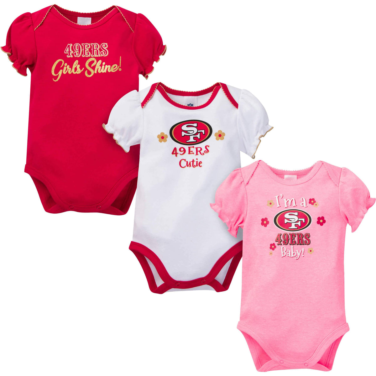 3-Pack Baby Girls 49Ers Short Sleeve Bodysuits-Gerber Childrenswear