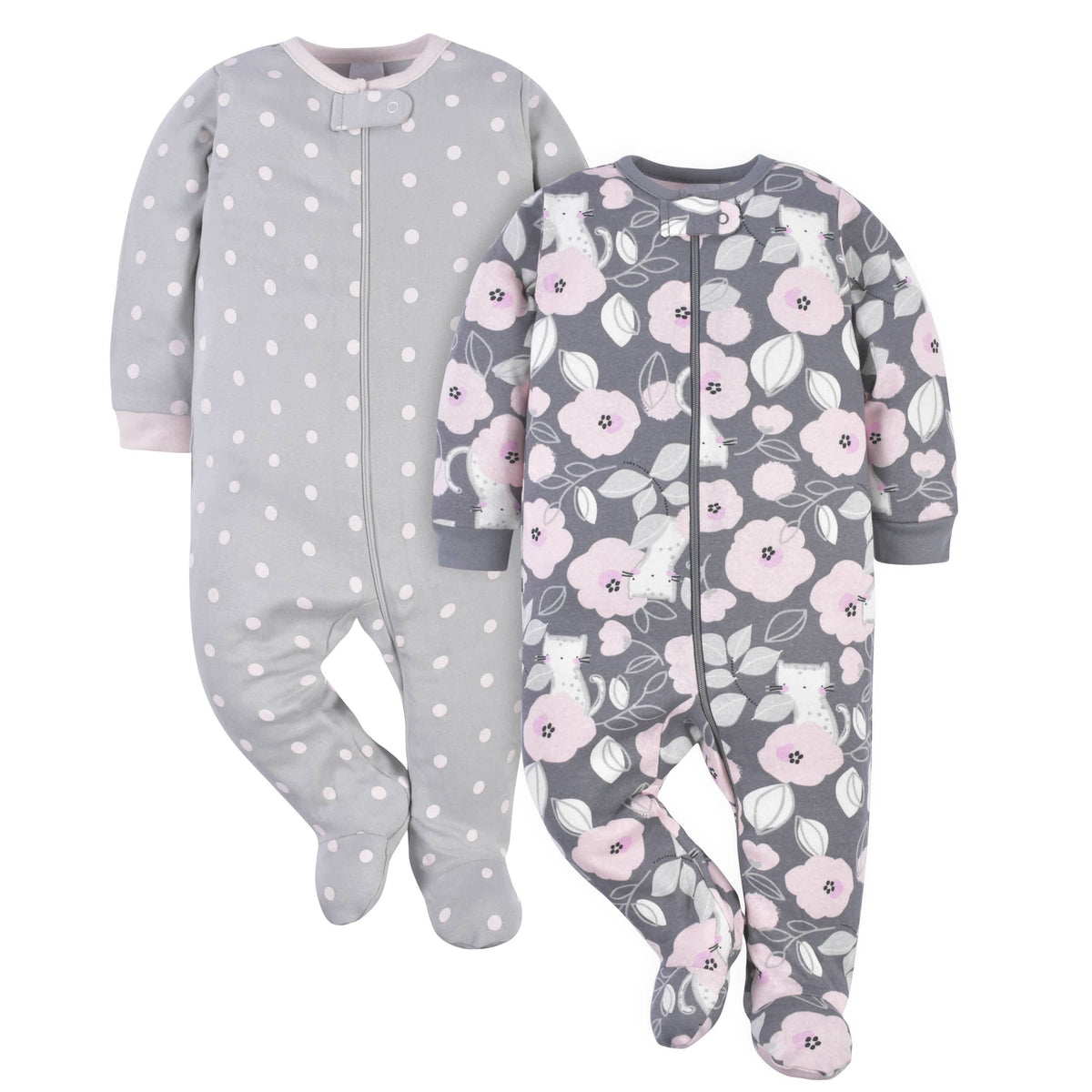 2-Pack Baby Girls Comfy Stretch Floral Leopard Sleep 'n Plays-Gerber Childrenswear