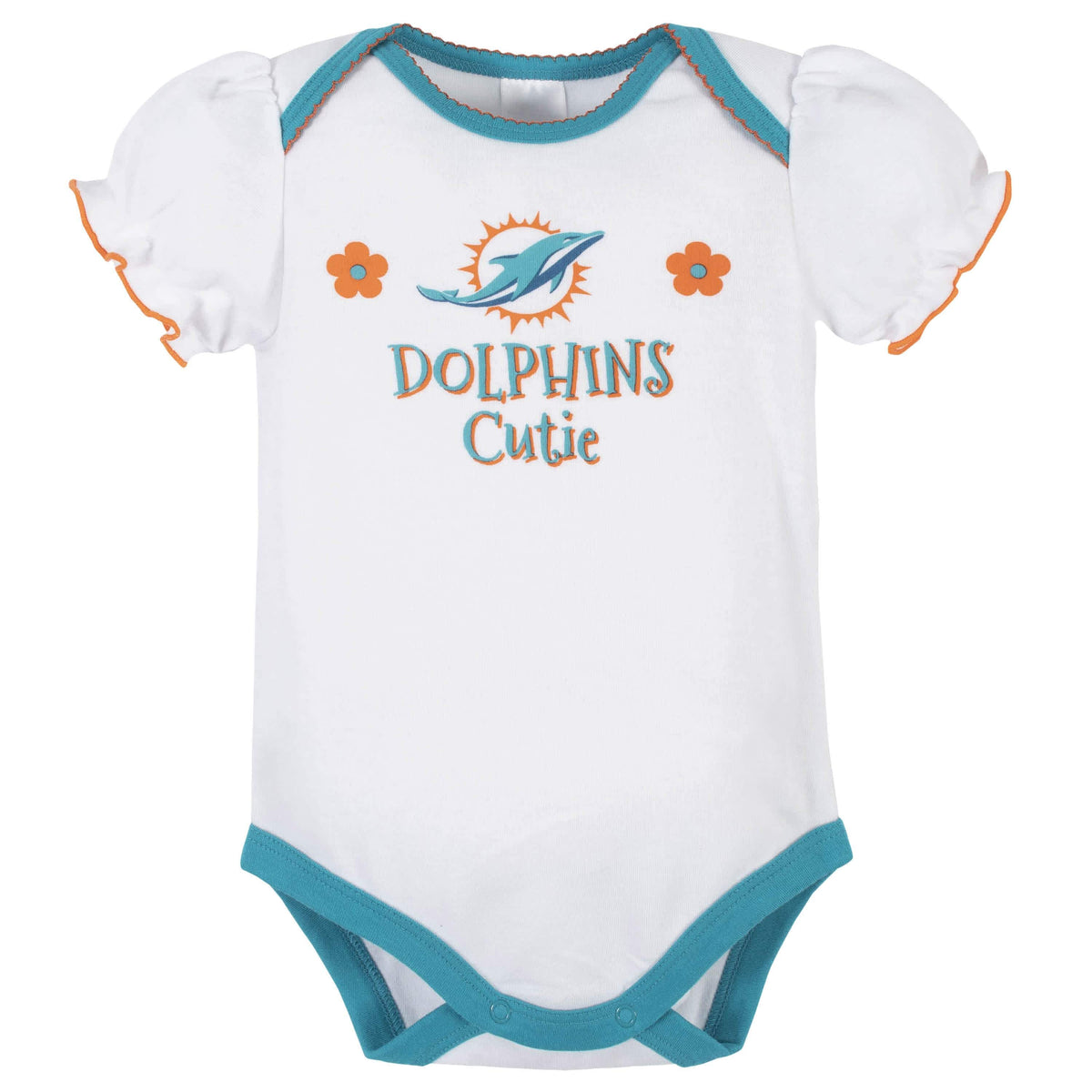 Miami Dolphins Baby Girls Short Sleeve Bodysuits-Gerber Childrenswear