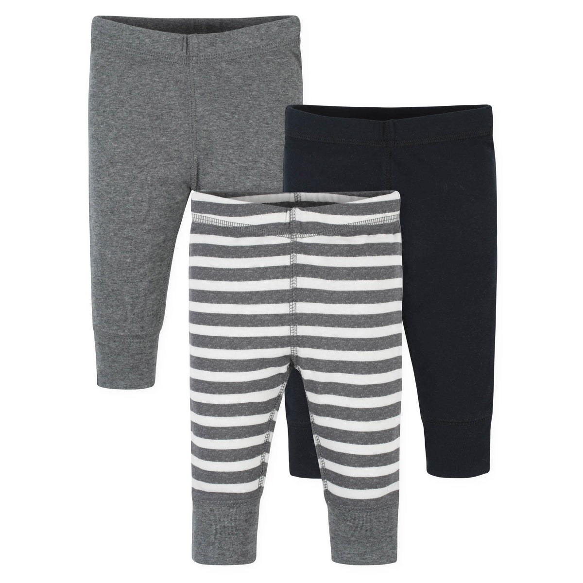 3-Pack Baby Neutral Stripe, Gray, & Black Pants-Gerber Childrenswear