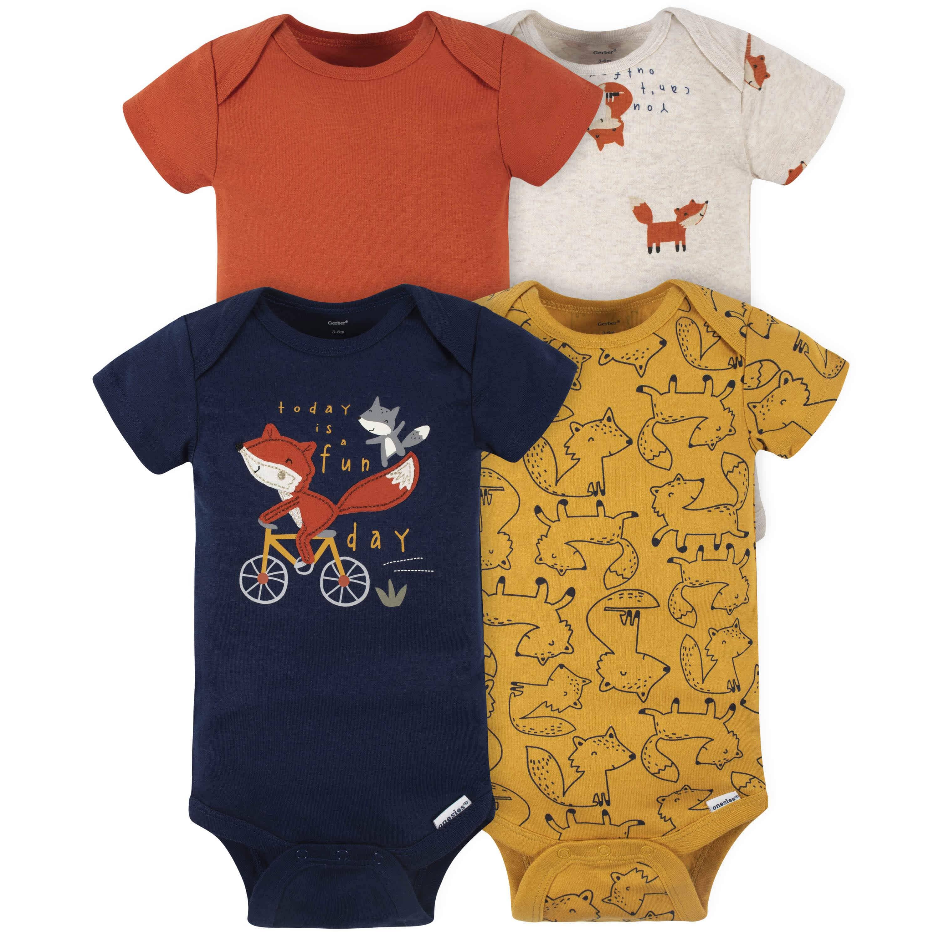 4-Pack Baby Boys Fox Short Sleeve Onesies® Bodysuits-Gerber Childrenswear