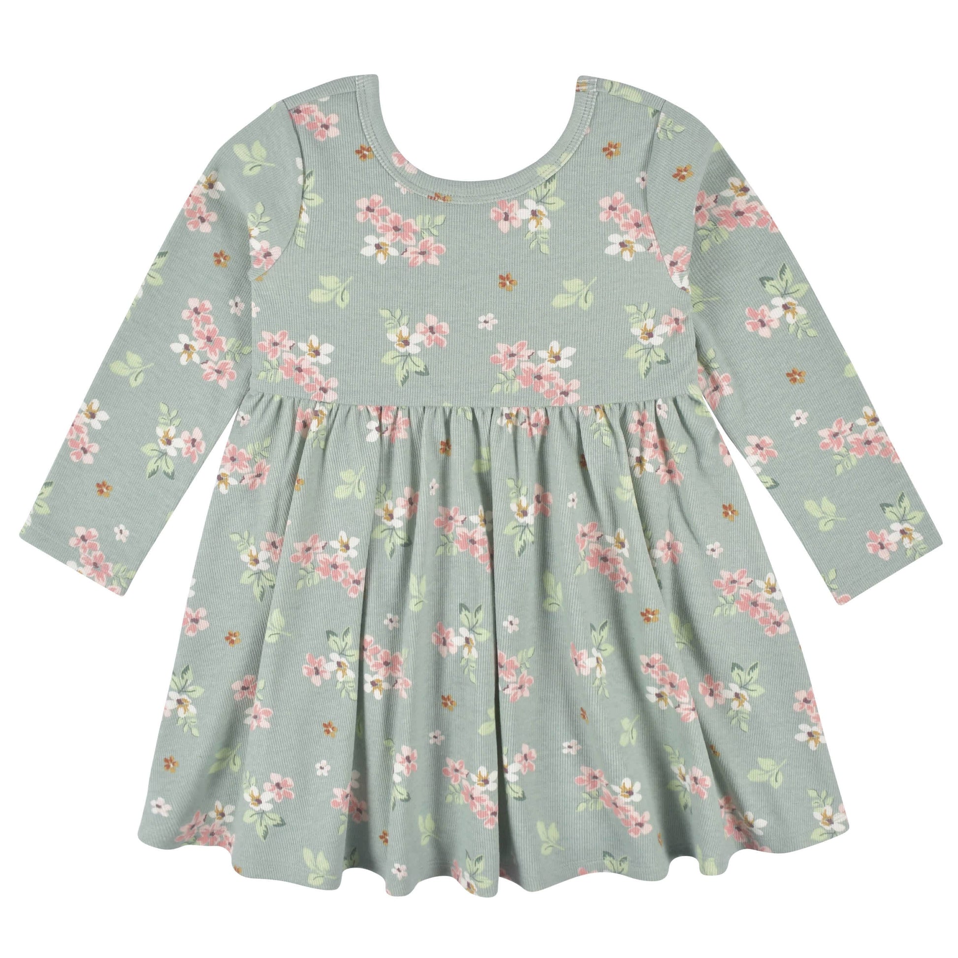 2-Pack Infant & Toddler Girls Mint Floral Long Sleeve Dresses