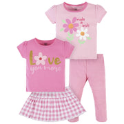 4-Piece Infant & Toddler Girls Summer Blossom Tees, Skort & Pants Set-Gerber Childrenswear