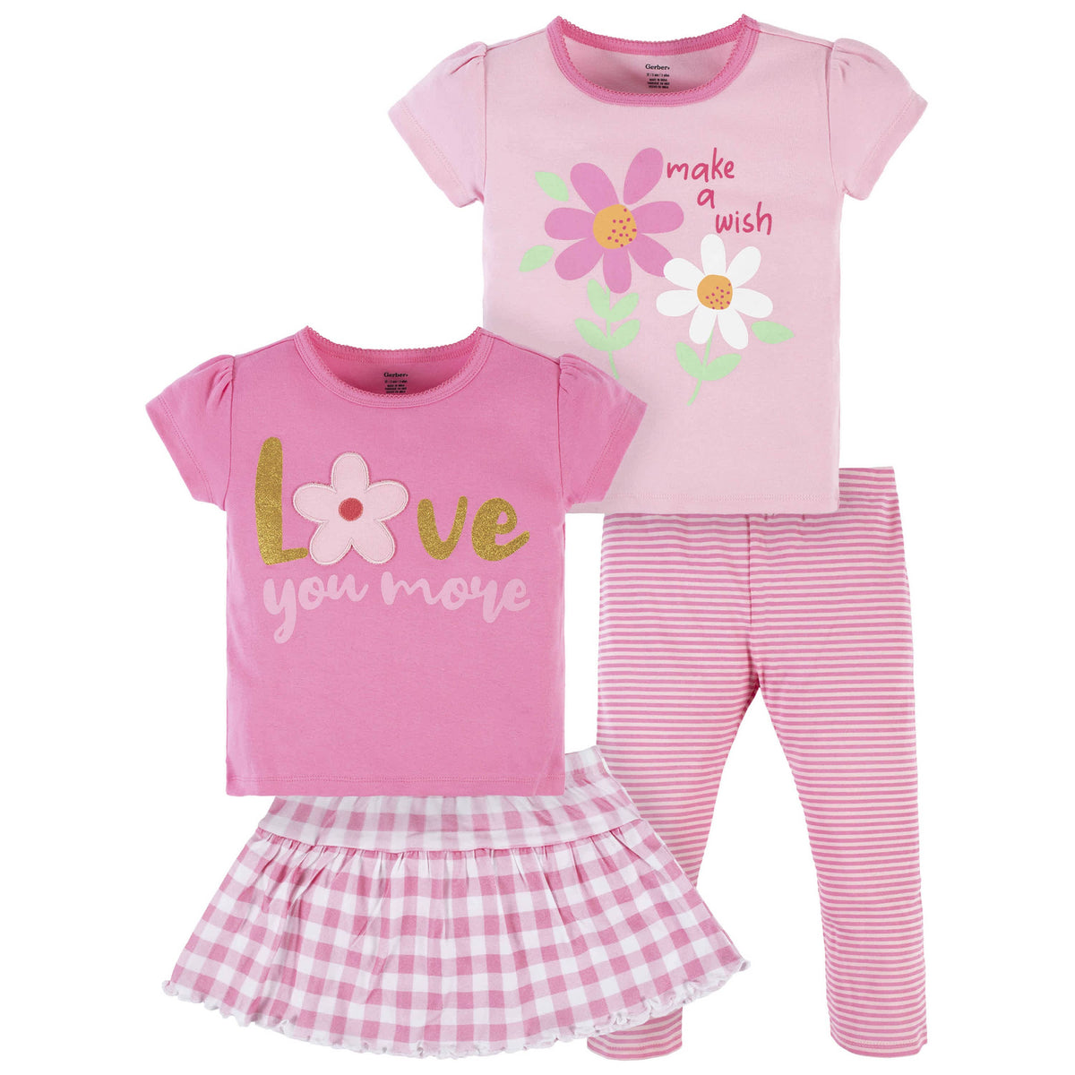 4-Piece Infant & Toddler Girls Summer Blossom Tees, Skort & Pants Set-Gerber Childrenswear
