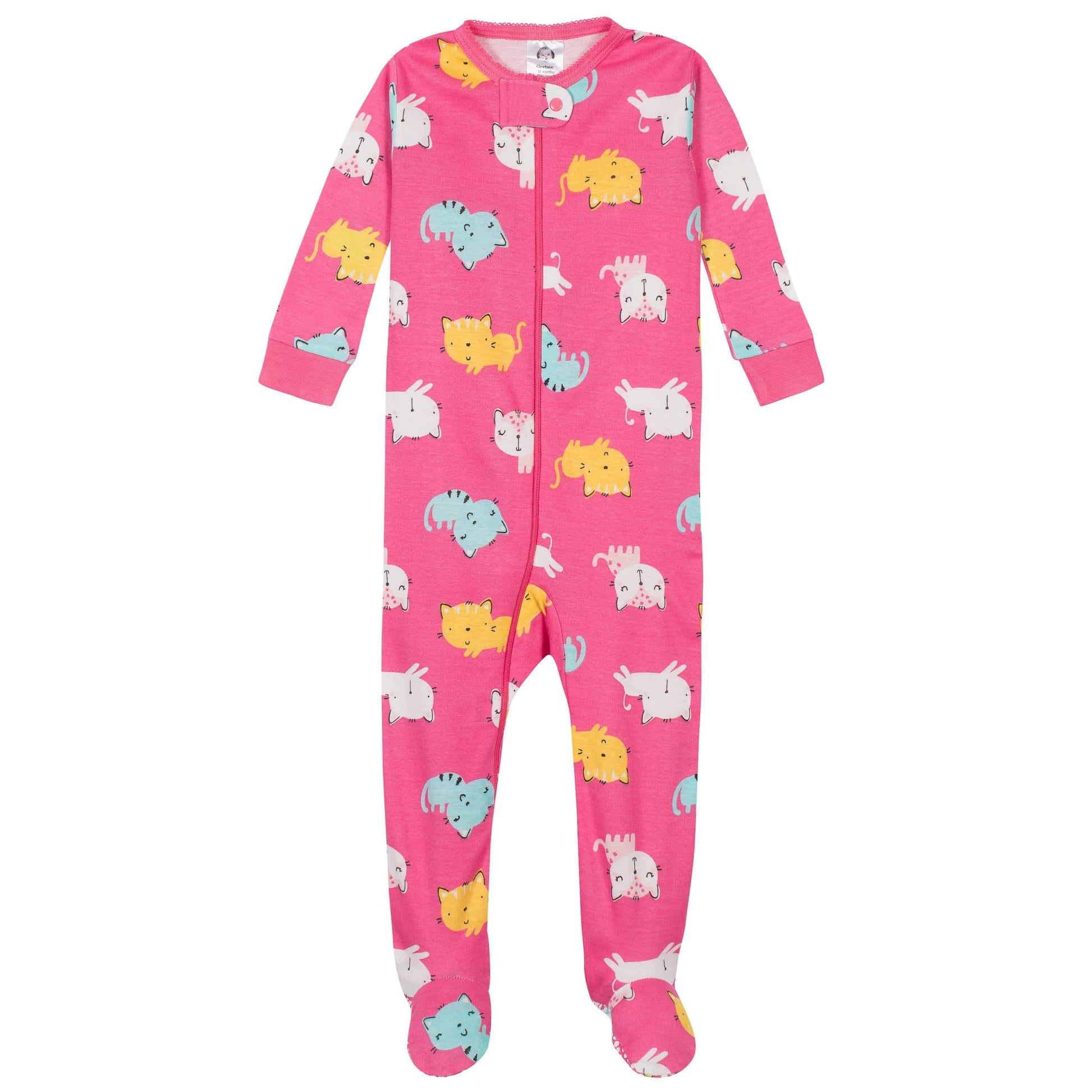 2-Pack Baby & Toddler Girls Cats Snug Fit Footed Cotton Pajamas-Gerber Childrenswear
